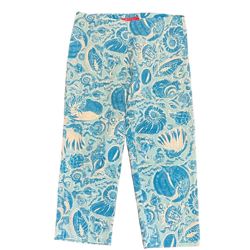 Key West Tropical Elegant Blue and White Patterned Cropped Pants